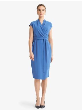 M.M. LAFLEUR The Hailey Faux Wrap Dress - Soft Wave Cerulean size 12